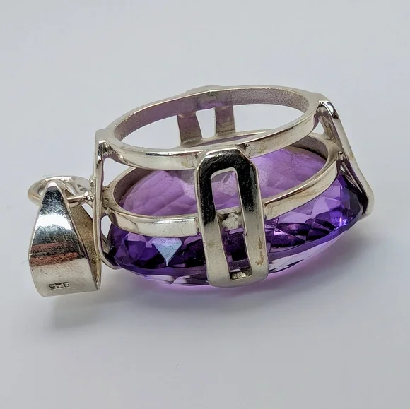 Large Natural Amethyst S925 Sterling Silver Pendant High Quality - Picture 7 of 8